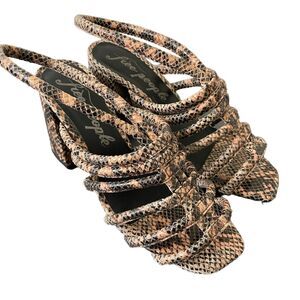 Free People Colette Cinched Strappy Sandal Heels Size EU 37.5 US 7.5 Snake Print